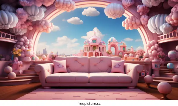 Pink Cartoon Living Room Interior Design: Whimsical & Dreamy