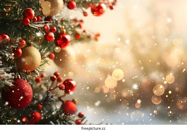 Christmas tree with red and gold ornaments