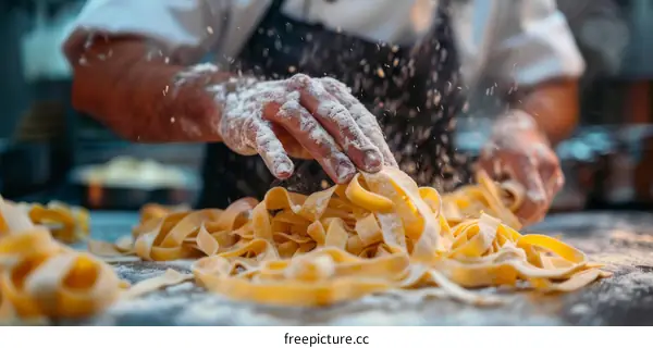 Chef preparing fresh pasta in a restaurant kitchen