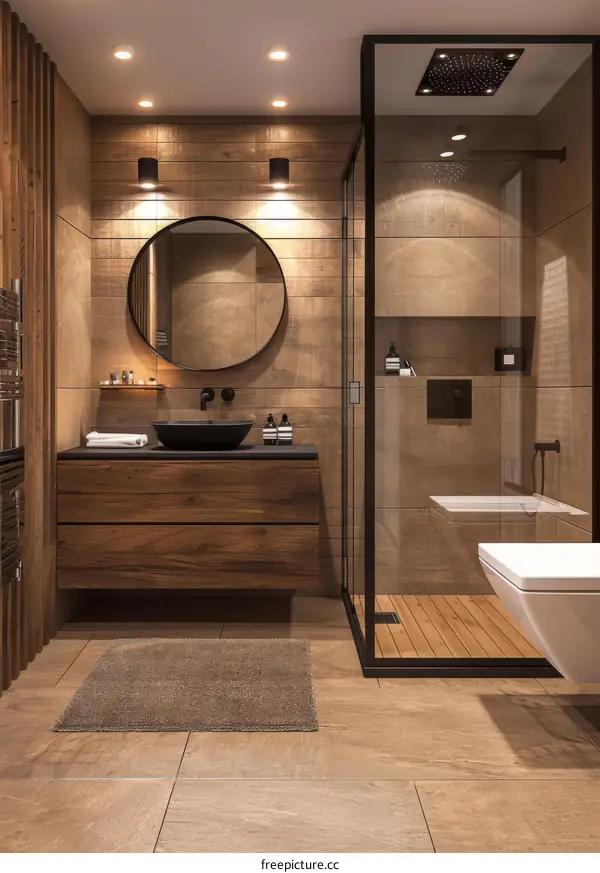 Modern Wooden Bathroom Design with Shower