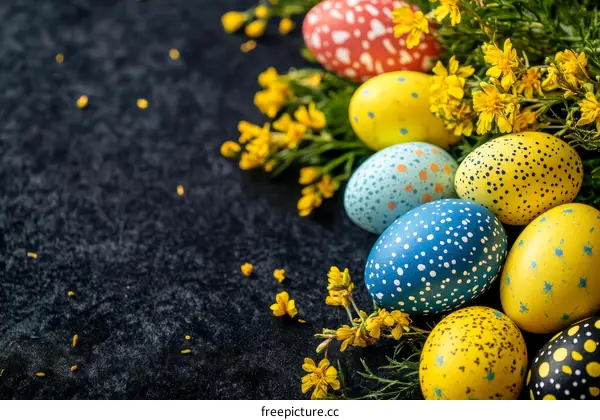 Colorful Easter Eggs Decorated with Flowers