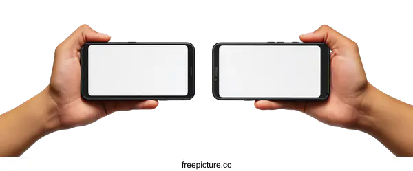 [Transparent Background PNG]Two Hands Holding Smartphones with Blank Screens