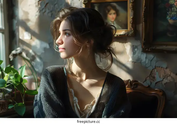 portrait of a beautiful girl with brown hair and blue eyes