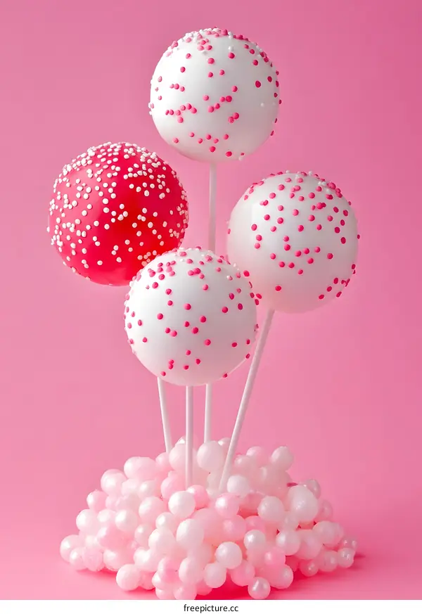 Pink and White Cake Pops on a Pink Background