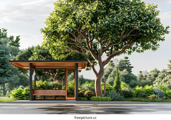 Modern Bus Stop Design with Lush Greenery