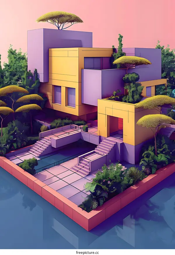 Modern Geometric House with Lush Greenery