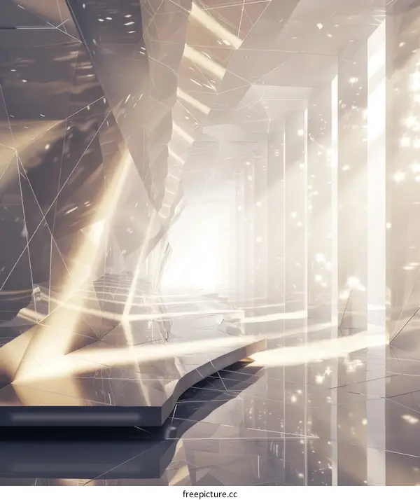 Futuristic Sci-Fi Corridor With Glowing White Light And Shiny Reflective Floor