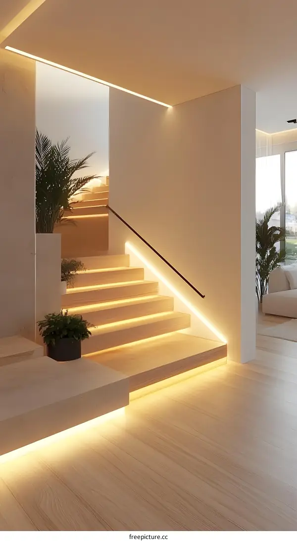 Modern Staircase Interior Design With LED Lights