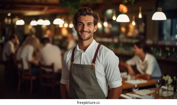 Portrait of a happy waiter in a restaurant