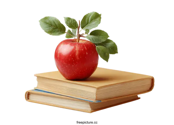 [Transparent Background PNG]Apple on Books Represents Knowledge and Learning