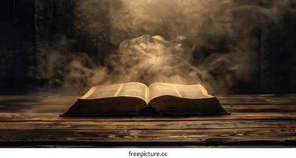Open Bible with smoke coming out of it