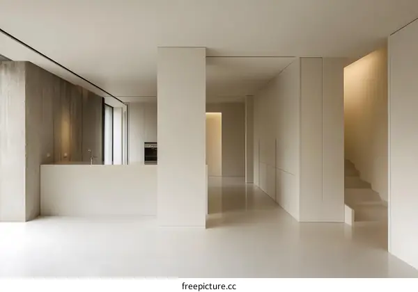 Modern Minimalist Interior Design of a House with White Walls and a Concrete Wall
