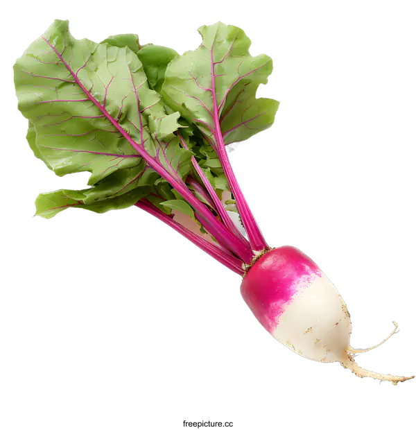 [Transparent Background PNG]Fresh Pink and White Radish with Green Leaves