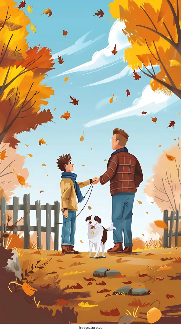 Autumn Walk with Dad and Dog