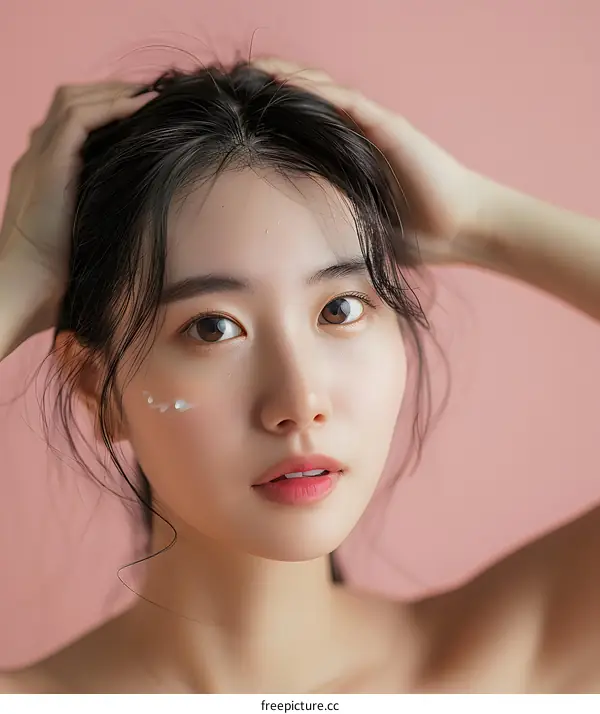 Asian Woman with Perfect Skin and Makeup