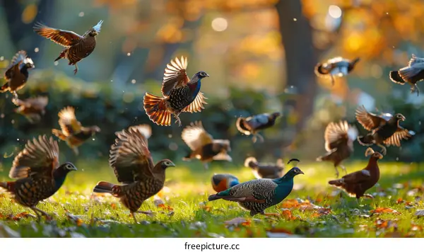 Golden Pheasants in a Forest Clearing