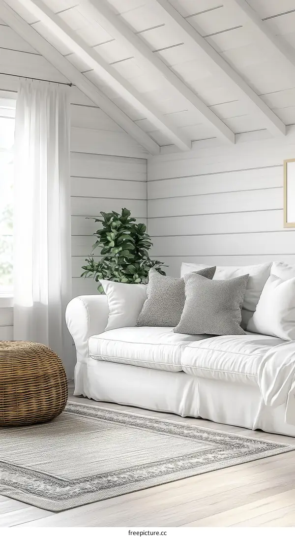 Cozy White Farmhouse Living Room with Rug