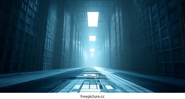 Abstract Blue Corridor with Light