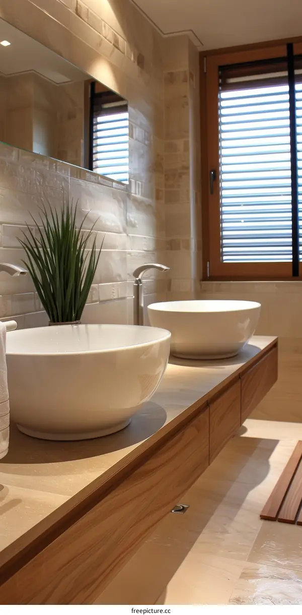 Modern Wooden Bathroom Vanity with Double Sinks