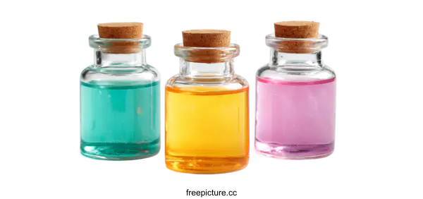 [Transparent Background PNG]Three Glass Bottles with Colored Liquids
