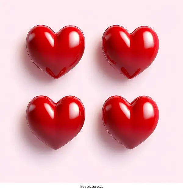 Four Red Hearts on a Pastel Background
