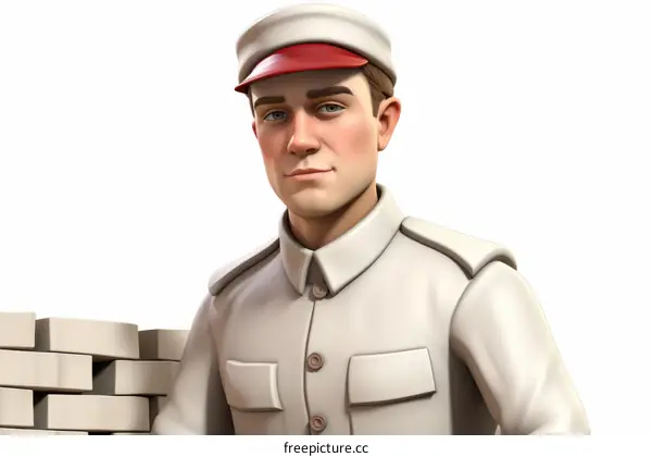 Construction Worker with Stack of Bricks and Toolbox