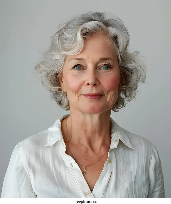 portrait of a beautiful elderly woman with gray hair and blue eyes