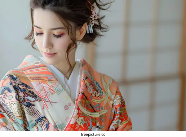 portrait of a beautiful woman in a kimono