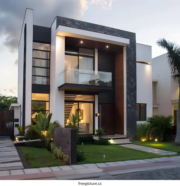 Modern Two Story House with Glass Balcony