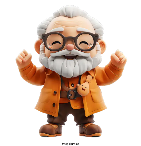 [Transparent Background PNG]3D cartoon character of an old man