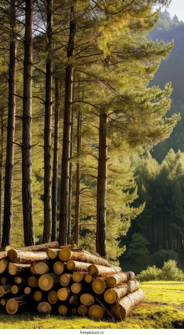 Pine Forest with Firewood Pile