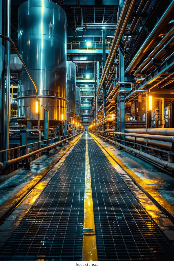 Long Yellow Walkway in Factory