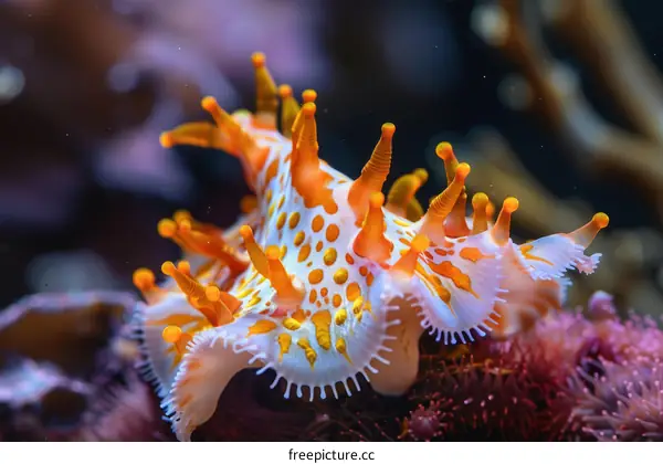 White and Orange Hypselodoris Apogon Nudibranch Crawls on Sea Floor