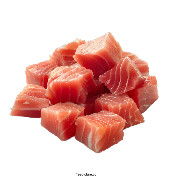 [Transparent Background PNG]Fresh Raw Tuna Cubes Isolated on White Background