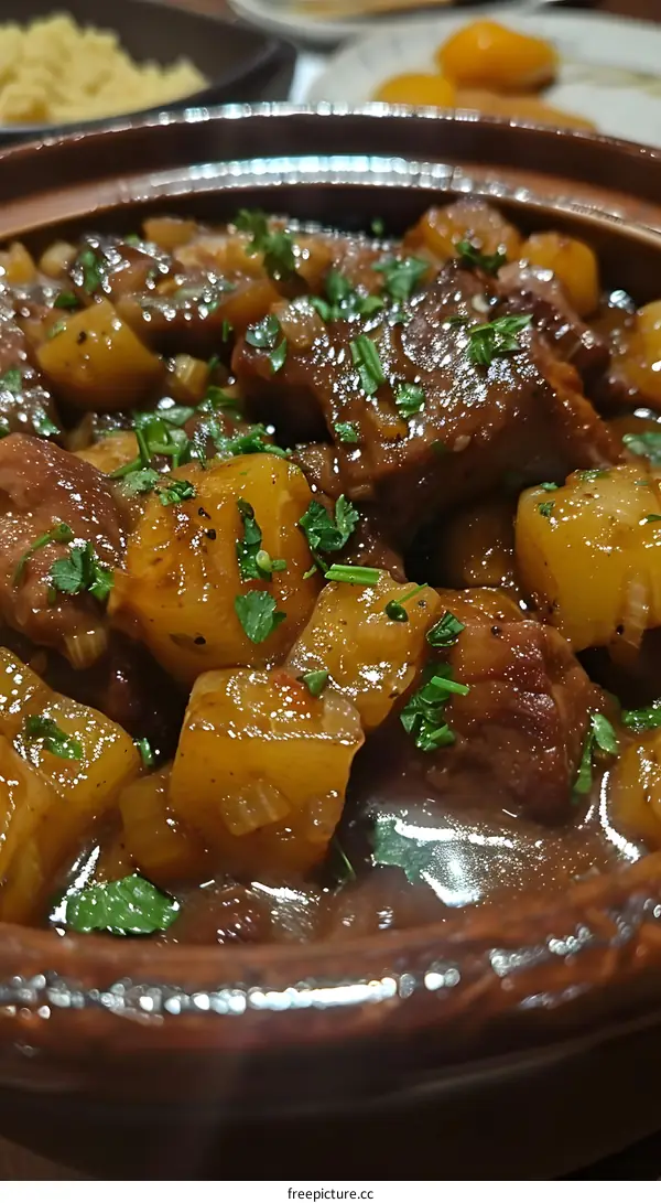 Close Up Of Delicious Beef Stew With Potatoes And Parsley