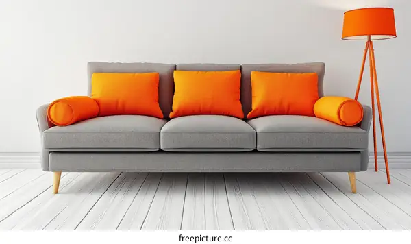 Modern Living Room Sofa with Orange Cushions