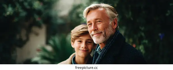 Grandfather and Grandson Portrait Outdoor