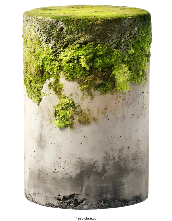 [Transparent Background PNG]Artistic Concrete Cylindrical Structure with Moss