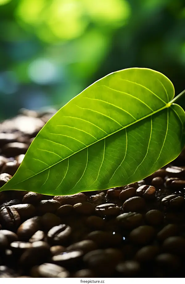 Green Leaves on Coffee Beans