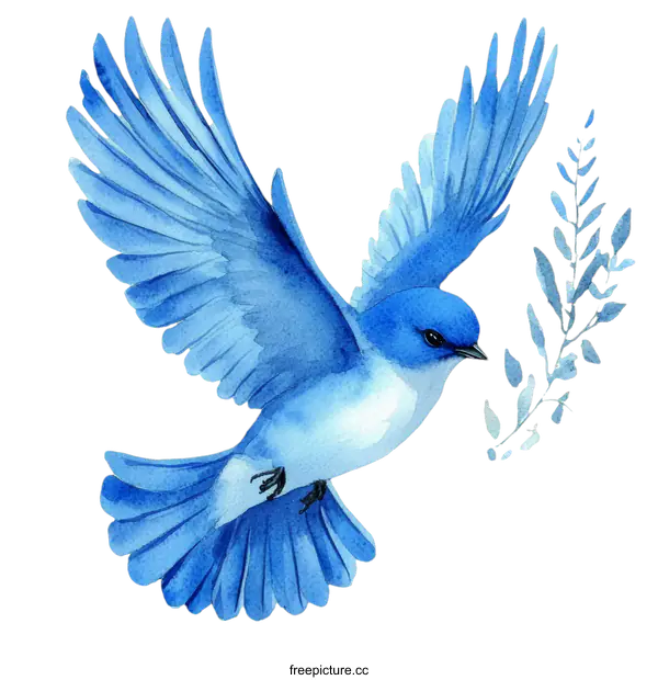 [Transparent Background PNG]Watercolor Illustration of a Flying Blue Bird