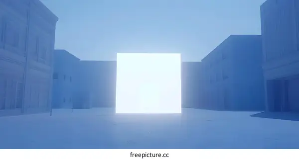 Glowing White Cube In The Middle Of An Empty Street