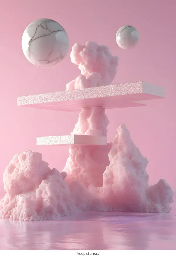 Pink Abstract 3D Render of Clouds With Platforms