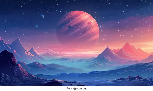 Fantasy Landscape with a Pink Planet