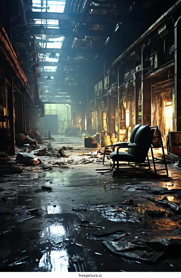 A dark and eerie abandoned factory