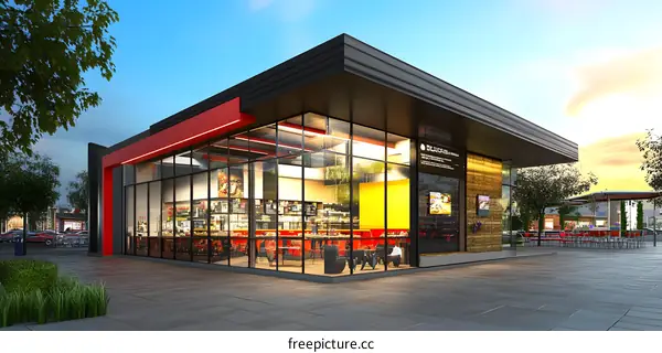 Modern Glass Facade Restaurant Building Design