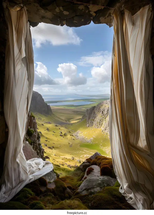 View Through a Window in a Stone Building