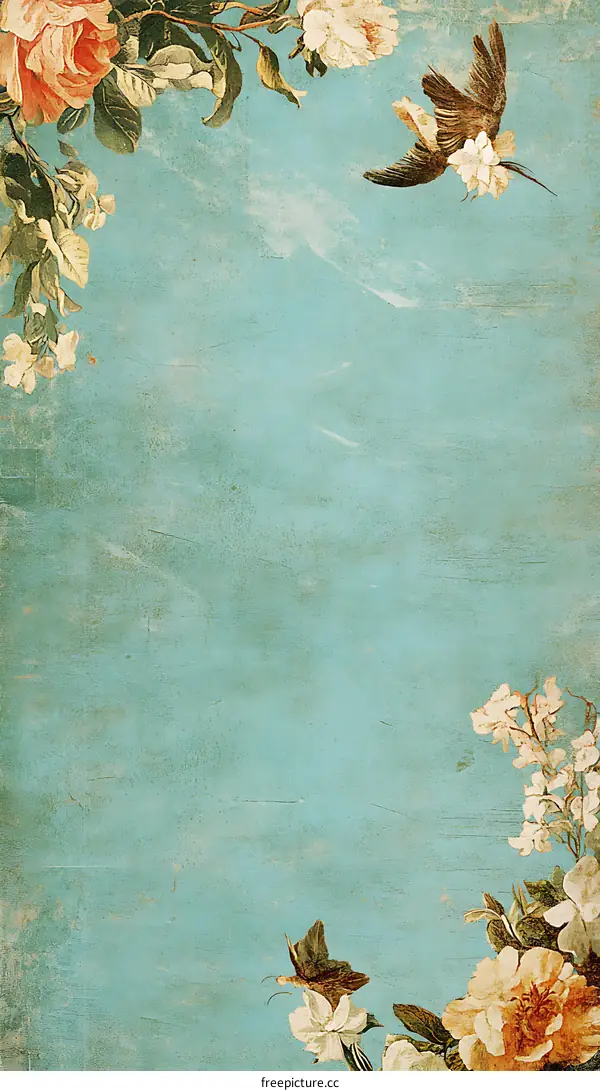 Vintage Floral Background with Bird and Butterfly