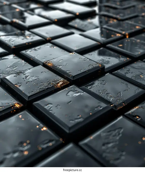 Glowing Cracks in Wet Black Tiles