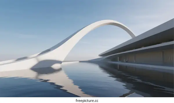 A Modern Arched Bridge Over Calm Reflective Water
