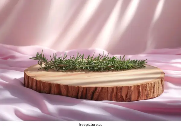 Rosemary Sprig on Wooden Cutting Board Display